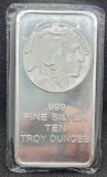 Indian head Buffalo 10 Troy Oz .999 fine silver bar