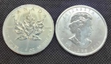 (2) Canadian 5 dollars 1 Troy oz .999 fine silver round coins