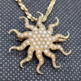 10kt gold Sun Pendant On Gold filled Necklace