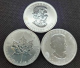 (3) 1 Troy Oz .999 fine silver Canadian 5 dollars round coins