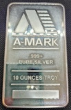 A-Mark 10 Troy Oz .999 fine silver bar
