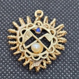 14K Yellow Gold Golf Pendant with Pearl and Sapphire