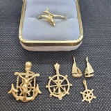 14K Yellow Gold Nautical Ring, Pendants and Earring Group