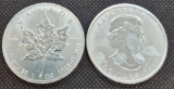 (2) Canadian 5 dollars 1 Troy Oz .999 fine silver round coins