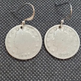Set of Barber Nickel earrings 1904 and 1905