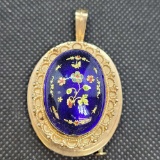Vintage 14K Yellow Gold Enameled Pendant and Broach