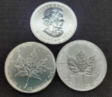 (3) 1 Troy Oz .999 Fine Silver Canadian 5 dollars round coins