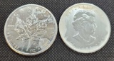 (2) 1 Troy Oz .999 fine silver Canadian 5 Dollars round coins