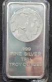 Indian head Buffalo 10 Troy Oz .999 fine silver bar