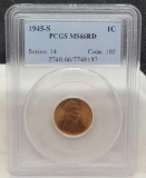 1945-S PCGS MS66RD Gem Uncirculated Red Lincoln Wheat Cent