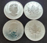 (4) 1 Troy Oz .999 fine silve Canadian 5 dollars round coins