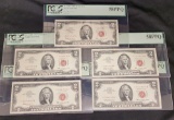(5) 1963 $2 Red Seal Notes In a Row Graded by PCGS-C AU& UNC