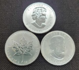 (3) 1 Troy Oz .999 fine silver Canadian 5 Dollars Round coins
