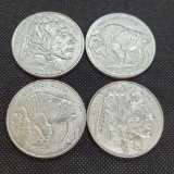 (4) 1 Troy Oz .999 fine silver Buffalo round coins