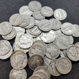 Over 50 Silver Mercury Dimes 90% Silver Big lot of Coins