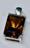 925 Sterling Silver Rhodium Plated Citrine Pendant