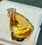 5.49ct Citrine Pendant non magnetic May be Silver