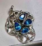 Large Pendant with 4 Blue Topaz Gemstones non Magnetic May be silver