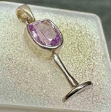 925 Sterling Silver Amethyst Wine Glass Pendant