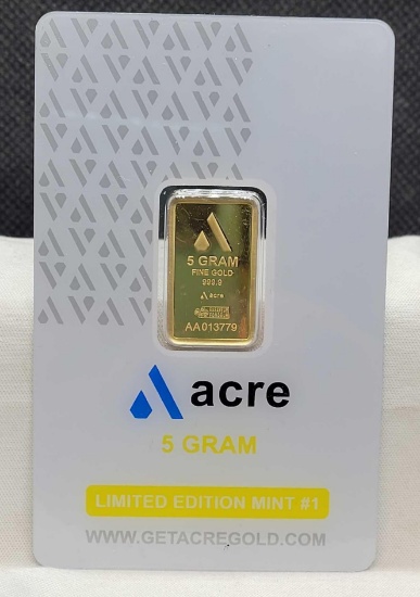 Acre 5g .999 fine gold bar limited Edition mint 1