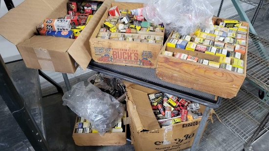 Cart Full of Electric Tubes Many NIB Zenith , RCA, GE, Sylvania, Westinghouse El-Menco, Raytheon e