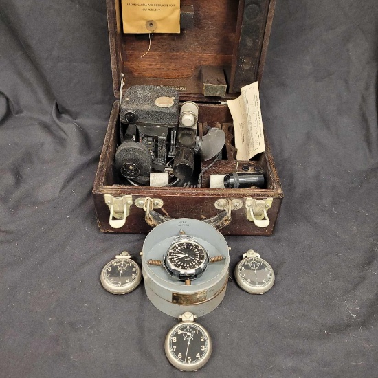 World War II Aerial Sextant used by Bomber Navigators & (3) Ground Speed Watches