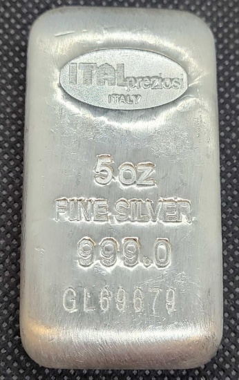 ITAL 5 Troy Oz .999 fine silver bar