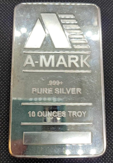 A-Mark 10 Troy Oz .999 fine silver Bar