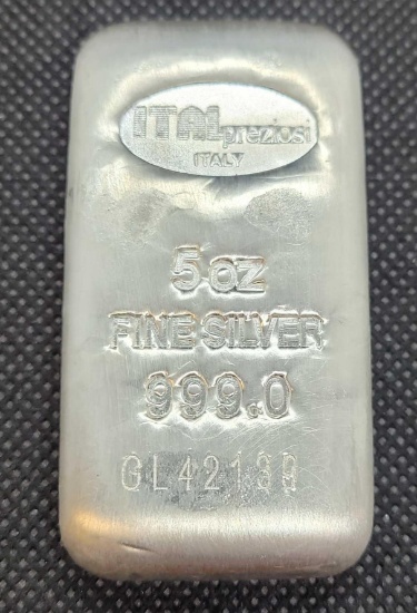 ITAL 5 Troy Oz .999 fine silver bar