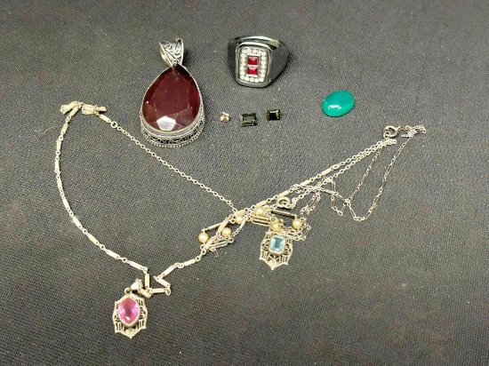 Scrap Silver Lot. Necklace, Ring, Chains more