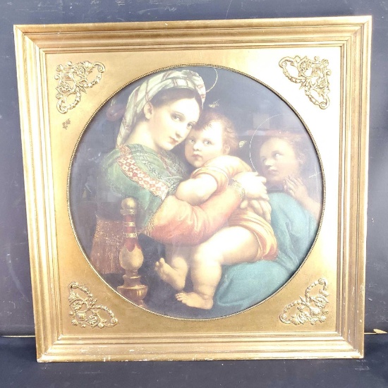Framed large artwork titled Madonna Della Sedia