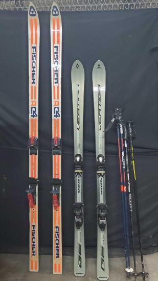 2 sets of skis W/4 poles Fischer RC4 RSL Vertigo G2 Voik