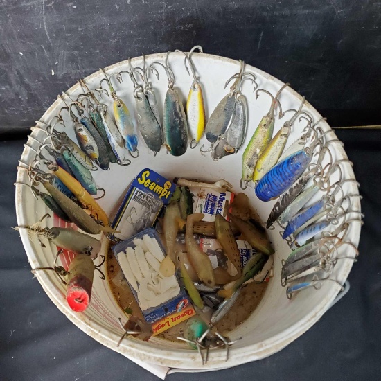 Lot of fishing lures hooks weights etc.