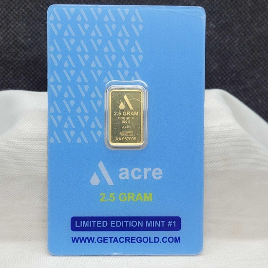 Acre 2.5g .999 fine gold bar Limited Edition mint 1