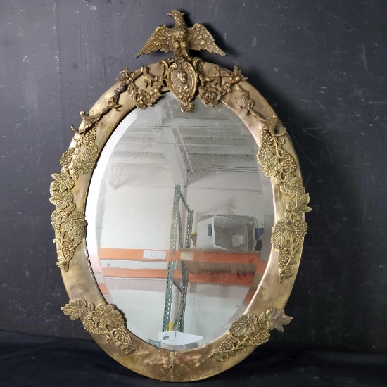 Antique brass oval beveled mirror