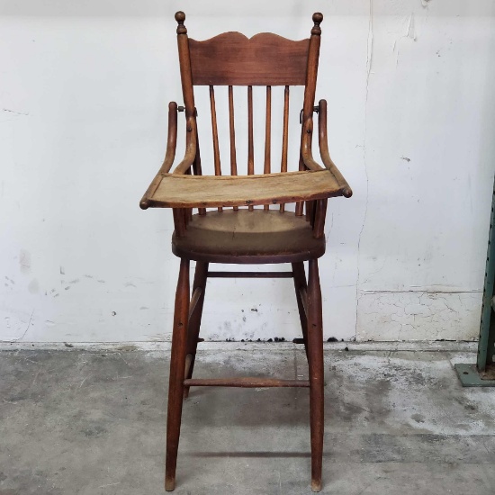 Antique oak wood high chair