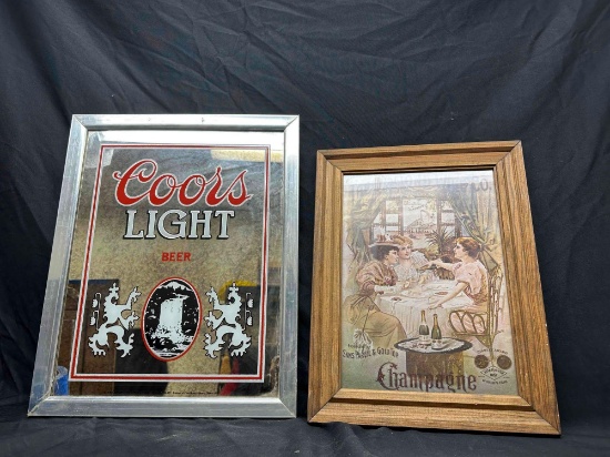 Vintage Framed Art. Coors Light Beer, Diamond Wine Co Champagne