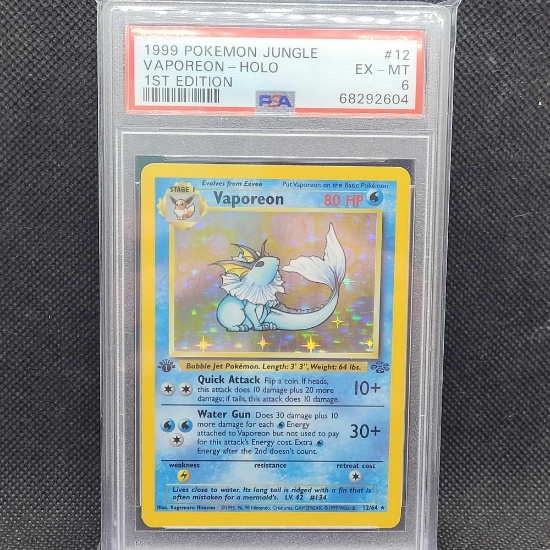 1999 1st Edition Holo Jungle Vaporeon PSA 6 Pokemon card