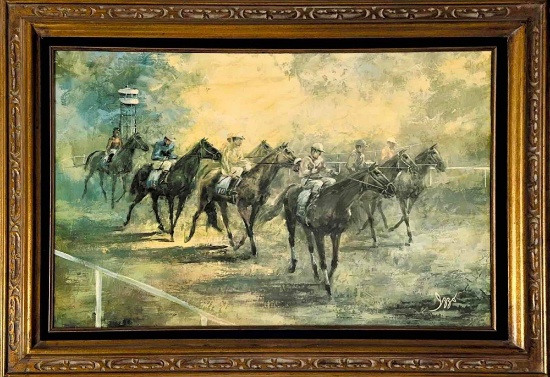 Horse Race Painting Print Signed Izzo