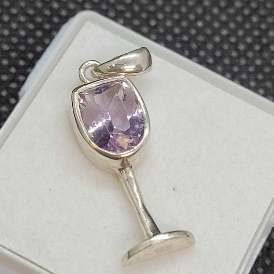 925 Silver Wine Glass Pendant with set Amethyst Gemstone