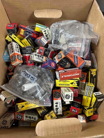 Box Full of Electronic Tubes GE, RCA, Motorola, Raytheon more