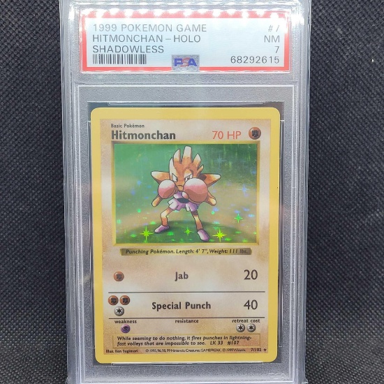 1999 Shadowless Holo Hitmonchan PSA 7 Pokemon card