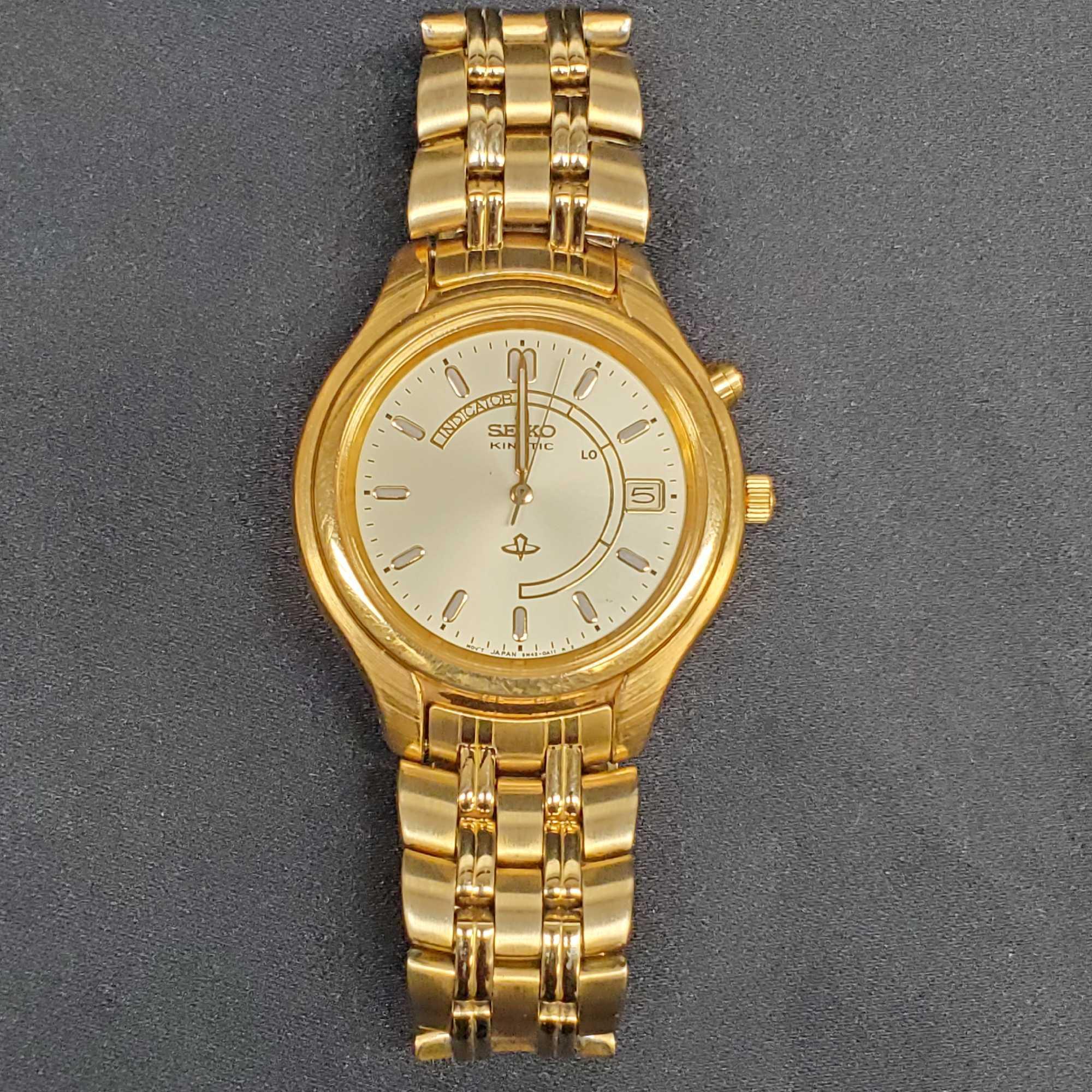 Rare Seiko Kinetic Wristwatch Gold Metal Movement 5M42-0A19 38MM Date MENS SEIKO KINETIC 5M42-0A19 SKELETON BACK Gold | Proxibid main image 2