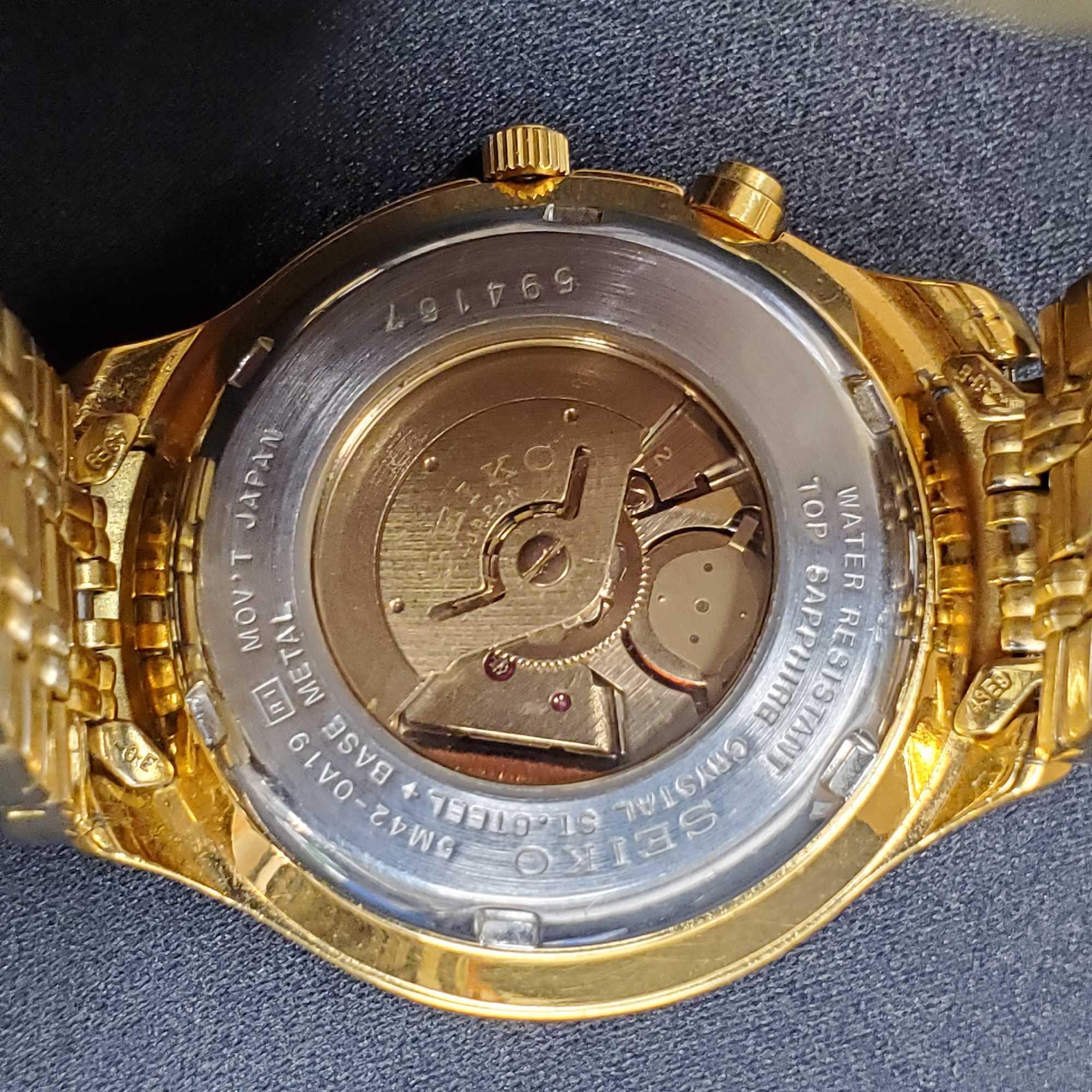 MENS SEIKO KINETIC 5M42-0A19 SKELETON BACK Gold | Proxibid