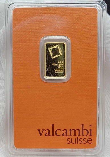 Valcambi Suisse 2.5g .999 Fine Gold Bar