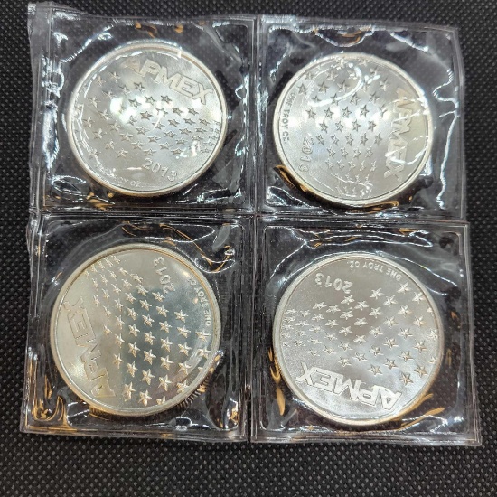 (4) APMEX 1 Troy Oz .999 Fine Silver Round Coins