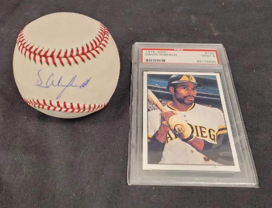 David Winfield PSA 9Baseball Card With Autographed Baseball and COA