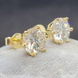 Gold Over 925 Silver Moissanite Diamond Earrings With Gemstone Report 2.37g