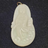 Kwan Yin Carved Jade Pendant 23.65g