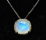 Moonstone and Diamond Necklace Non Magnetic 4.8g